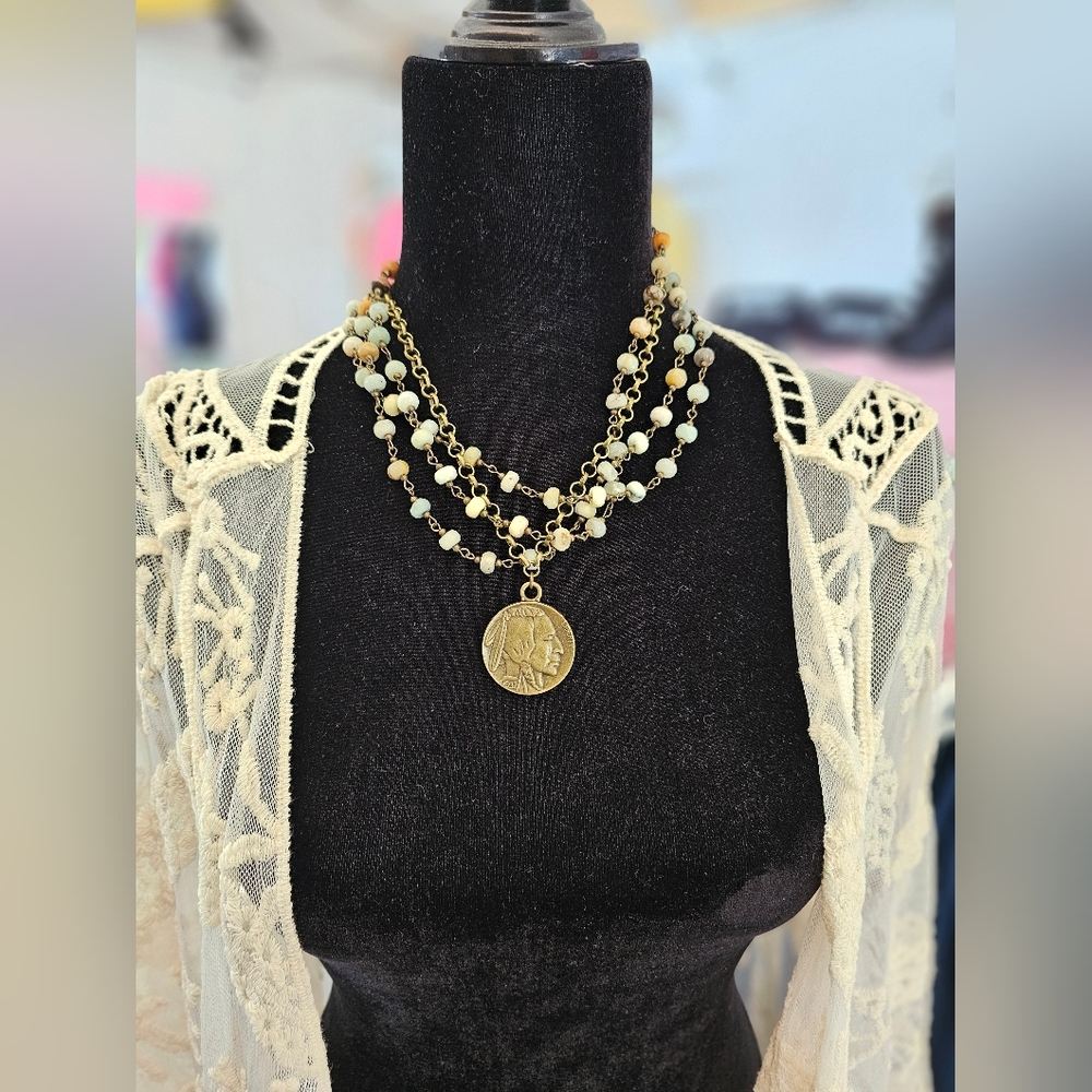 Amazonite Pendant Necklacewith Indian Head CoinAmazonite